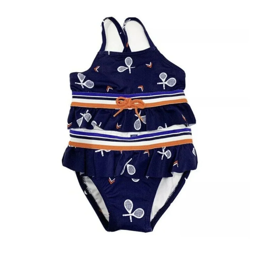 NWT JANIE AND JACK Navy Blue Ruffle Tennis Swimsuit Bikini  Size 12-18 Months